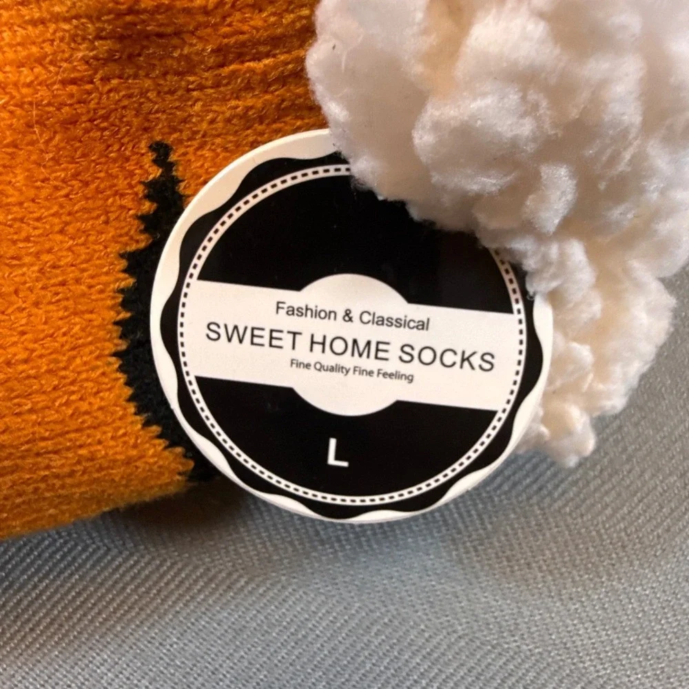 Sweet Home Socks Tiger Slipper Socks Sherpa Lined Non-Slip Orange Large 2261